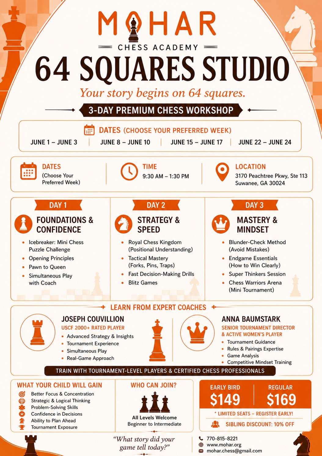 64 Squares Studio - 3-Day Premium Chess Workshop